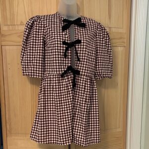 Asos Women’s Brown Gingham Dress with Black  Bows